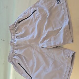 Light Gray Athletic Women's Shorts with Black Zipper Pockets